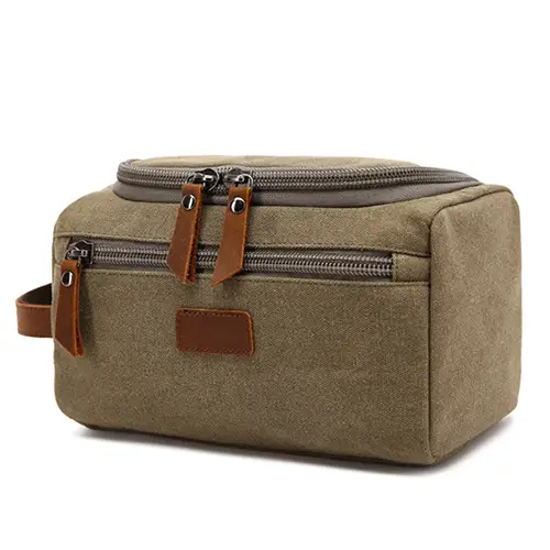 Guangzhou Factory OEM Vintage Portable Cotton Canvas Mens Toiletry Kit Bag